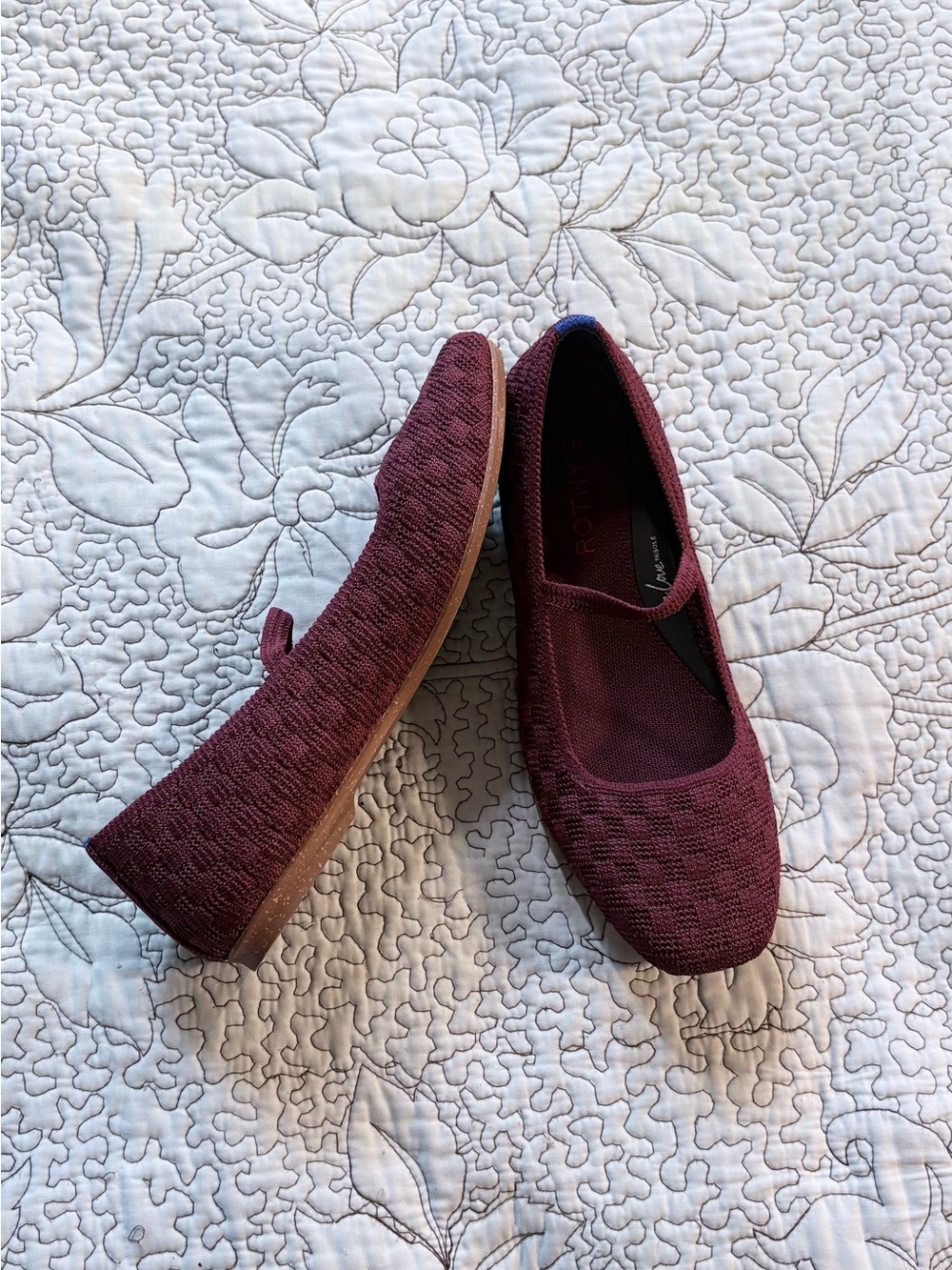 💥Rothy’s The ReVelvet Max Square Mary Jane Flats  Syrah Knit Washable Sz 7.5🧡